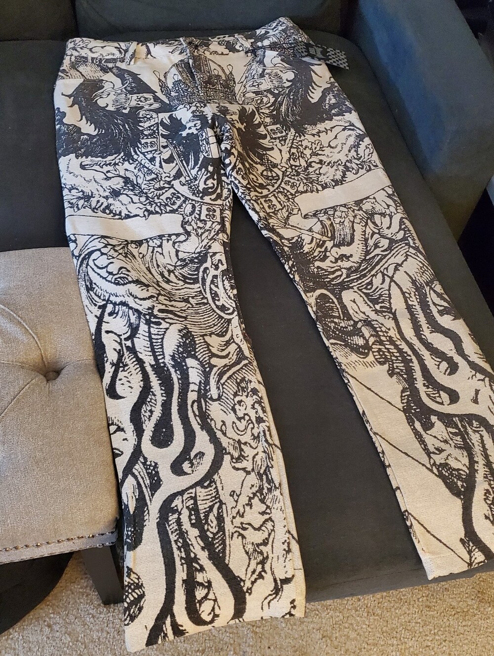 REBAL VENGEANCE UNISEX Black and Cream Gothic Graphic Jeans